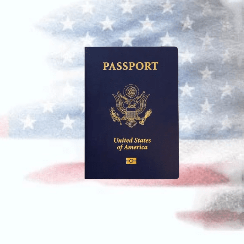 US Passport with Flag Background